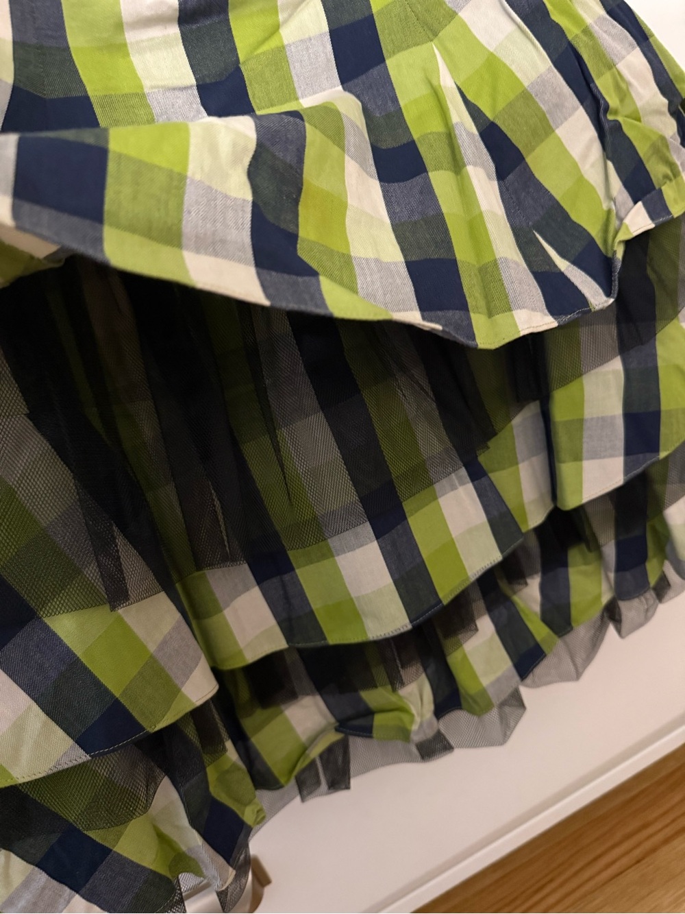 Betsey Johnson Lime, Navy & White Plaid Strapless Dress EUC (vintage Collectible - Picture 5 of 6